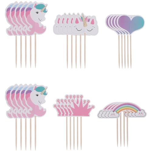 24 stücke Einhorn Cupcake Picks Geburtstag Regenbogen Kuchen Topper Dekoration Sticks Birthday Party Supplies von BESTOYARD