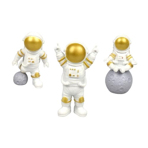 BESTOYARD 3 Stück Anzeige Ebene Planetenfigur Korb Raumschiff Astronauten-Kuchenaufsatz Auto tortendeko Einschulung kinderzimmerdeko Astronautendekor aus Harz Mini-Astronautenmodell Golden von BESTOYARD