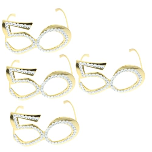 BESTOYARD 4 Paare Party-requisiten Geburtstagsfeier Brille Lustige Sonnenbrille Rave-brille Ornamente Fotorequisiten Zum 50. Geburtstag Zahlenbrille Lustige Brille Plastik Golden von BESTOYARD