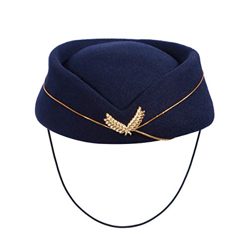 BESTOYARD Frauen Stewardess Hut Stewardess Hut Stewardess Cap Cosplay Kostüm Woolen Flight Attendant Hut Musical Performance Requisiten (Marineblau) von BESTOYARD