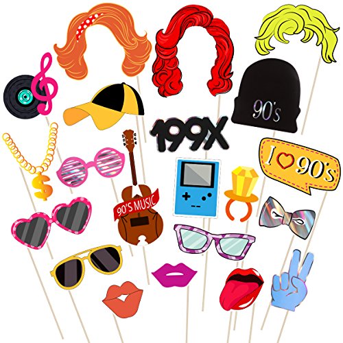 BESTOYARD Funny 90er Jahre Party Photo Booth Puntelli mit Bastoncini di Legno Kreative dekorative 21Pcs von BESTOYARD