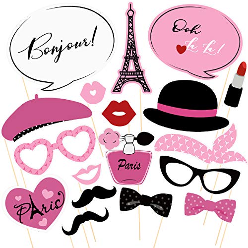 BESTOYARD Paris Foto Booth Requisiten Kit Paris Party Dekoration Paris Themenorientierte Requisiten für Geburtstag Hochzeitsclub Junggesellenabschied Gefälligkeiten （18 STÜCKE Rosa） von BESTOYARD