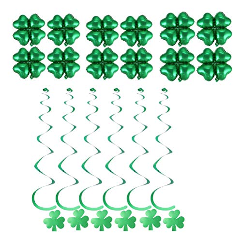 BESTOYARD St. Patricks Day Luftballons Banner Girland Deko Spiralen mit Vierblättriges Kleeblatt Anhänger St. Patricks Day Dekoration 18 Stück (Grün) von BESTOYARD