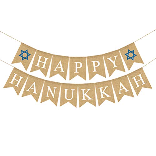 BESTOYARD Wimpelkette mit Aufschrift Happy Hanukkah“, Leinen, Sackleinen, Banner Hanukkah-Dekoration von BESTOYARD