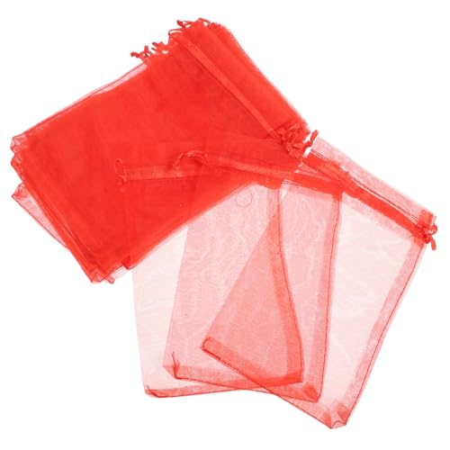 BESTYASH 1 Satz Organza-schmuckbeutel Transparente Brauttaschen Organzabeutel Beutel Mit Kordelzug Süßigkeitenbeutel Taschen Für Geburtstagsfeiern Chiffon-taschen Leere Netzbeutel Rot 100st von BESTYASH