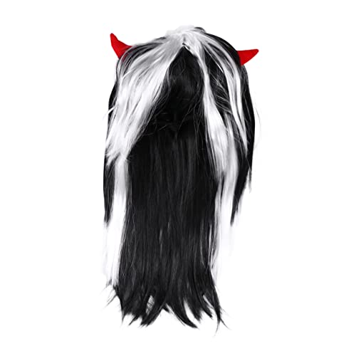 BESTYASH 1stk Horn Perücke Kopfbedeckung Kostüm Lange Gerade Cosplay Perücke Party Perücke Geisterfest-perücke Halloween-party-perücke Lange Gerade Perücken Umweltschutz Haustier Black von BESTYASH