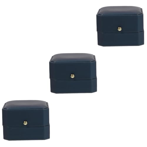 BESTYASH 3St Schmuckkästchen storage boxes aufbwahrungs-box Rundschreiben Ringetui Schmuckdose köffer Fall Anhänger Karte Träger steht Aufbewahrungsbox für Ringe PU-Ringgehäuse Flanell Navy von BESTYASH