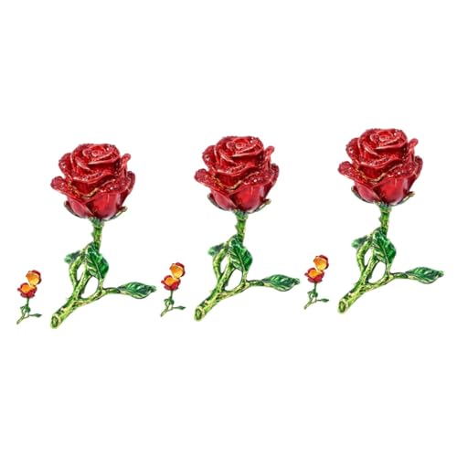 BESTYASH 3St rose schmuckschatulle künstlich Blumen Schmuck Ring Hochzeit storage boxes aufbwahrungs-box ideas Party rosenfigur aus emaille Schmuckhalter in Rosenform Magnet rot von BESTYASH