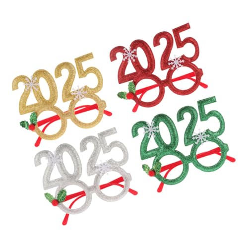 BESTYASH 4 Stück 2025 Partybrillen Weihnachten Und Happy New Year Banner 2025 Brillen Silvester Neujahrsdekorationen Kaffeetassen Mit Deckel Happy New Year Brillen Weihnachten Kunststoffe von BESTYASH