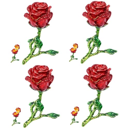 BESTYASH 4 Stück Rose Schmuckschatulle Hortensie Dekorationen Ringelblume Schatz Blumen Schmuck Veranstalter Funkeln Rosa Girlande Gefälscht Party Fleur Rosenstrauß Magnet Rot von BESTYASH