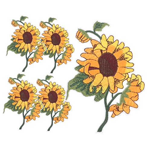 BESTYASH 5 Stück Sonnenblumen Tuch Aufkleber Blumenstickerei Dekorative Aufnäher Blumenmuster Kleidung Blumenbeete Stickereiflecken Blumenflecken Aufbügelapplikationen für Kleidung Vlies von BESTYASH