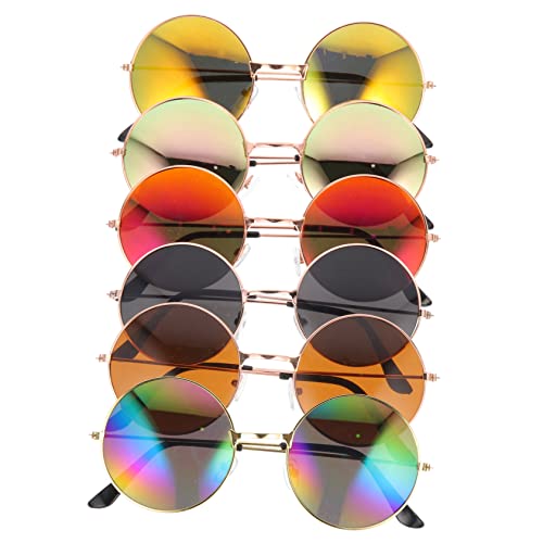 BESTYASH 6 Stück Runde halloween brillen round sunglasses Alltagsbrille Strand farbige weingläser Sonnenbrillen Männer retro trendy Kreisbrille Hippie-Brille Harz von BESTYASH