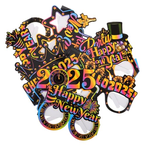 BESTYASH 8 Stück 2025 Brille Rave-Brille Jahre Neujahr Kostüm Brillen Weihnachtsbrille frohes neues jahr kostüm hochzeit party dekoration Geburtstagsbrille Spaßbrille für Party Papier von BESTYASH