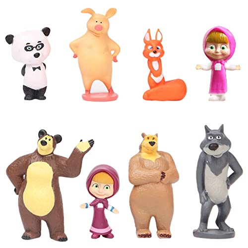 Masha Bear Mini Figuren Set, 8PCS Masha Bear Cake Topper Kuchen Dekoration Geburtstag Deko Party Dekoration Figuren Modell Tortendeko Karikatur Ornamente für Geburtstag Party Dekoration Lieferungen von BESTZY