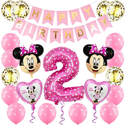 Minnie Luftballons, BESTZY Minnie Birthday Party Supplies Dekorationen Geburtstagsdeko 2 Jahr Mädchen Minnie Themed 2st Birthday Party Supplies für Minnie Themenparty von BESTZY