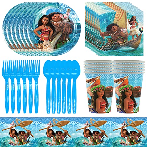 Moana Partygeschirr, 61 Stück Partygeschirr Dekoration Moana Partyzubehör Dekoration Set, Mädchen Geburtstag Party Supplies Geschirr Set Pappteller Tassen Tischdecke für Babyparty Dekoration von BESTZY