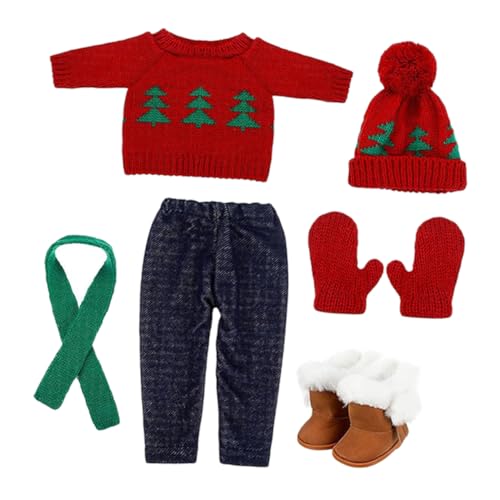 1 Satz Puppe Weihnachtskostüm Weihnachtsmann-Kleidung Plüschpuppenkleidung Weihnachtspuppen-Outfits Puppe Weihnachtsmütze Weihnachtsbaum-Pullover Puppe Verkleiden Baumwolle BESTonZON von BESTonZON