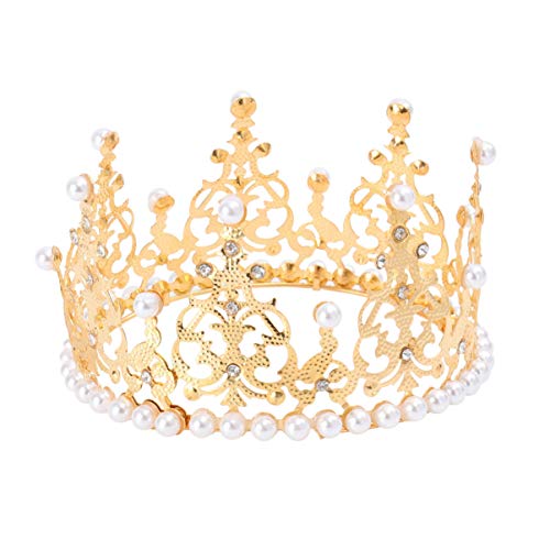 BESTONZON Crown Cake Topper Dekoration mit Strass und Perlen im Vintage-Stil Royal Mittelstück Stirnband Krone für Party Hochzeit (Gold) von BESTonZON