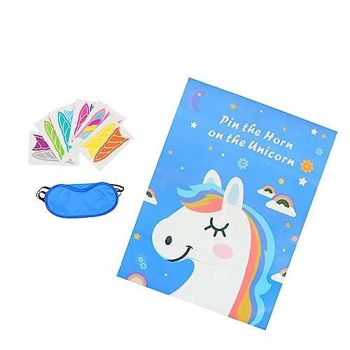 BESTonZON 1 Satz Einhorn Paste Tour Pin The Horn Spiel Pin The Horn Druckbares Kinderpartyspiel Pin The Horn Auf Dem DIY Pin The Game Classrom Prize Party Game Kit Party Pin The Tail Blaues von BESTonZON