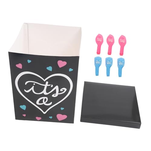 BESTonZON 1 Set Luftballon Papierbox Zur Geschlechtsrevealfete Für Jungen Oder ädchen Schwarze Box Mit 3 Blauen Und 3 Luftballons Ideale Dekoration Für Babypartys von BESTonZON