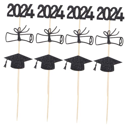 BESTonZON 1 Satz Graduierungskappe-Kuchendekoration Kuchen verzieren Braut- erster Geburtstag Party kinderdecken abschlussfeier Cupcake-Topper zum Abschluss 2024 Grad Cupcake Topper Papier von BESTonZON