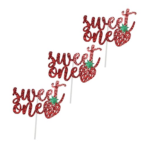 BESTonZON 1 Satz Kucheneinsatz Cartoon-fruchtstäbchen Kuchen Topper Dessert-picks Hochzeits-cupcake-topper Ein Cupcake Topper Fruchteinlagen Schöner Food-topper Rot -glitzerpuder 3st von BESTonZON