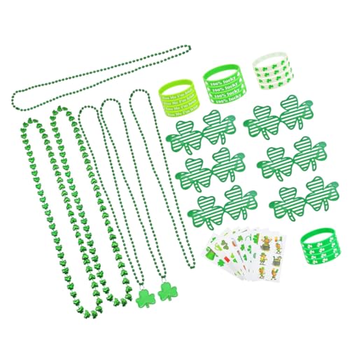 BESTonZON 1 Satz Partygeschenk-set Partygeschenke Zum Thema St. Patrick's Day Tattoo-aufkleber Für Die St. Patrick's Day-party Halskette Zum Thema St. Patrick's Day Green Papier von BESTonZON