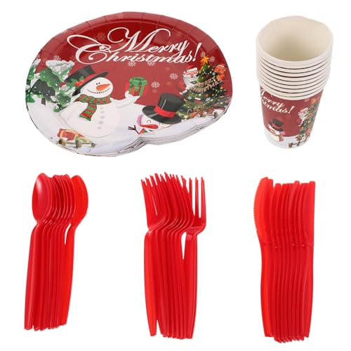 BESTonZON 1 Satz Weihnachtsgeschirr Weihnachtsteller Wintervorräte Kuchenplatten Feiertagsteller Weihnachtsfeier Pappteller Weihnachtsfeier Liefert Geburtstagsteller Winterbecher Plastik von BESTonZON