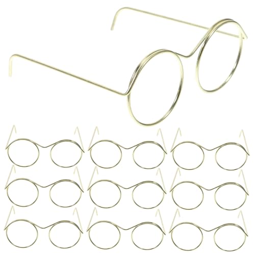 BESTonZON 10St Puppenbrille Puppen-Cosplay-Brille Runde Sonnenbrille Kinder ferngläser kinderferngläser schnapsgläser Hundebrille für kleine Hunde Minibrille für Puppen Stahl Golden von BESTonZON