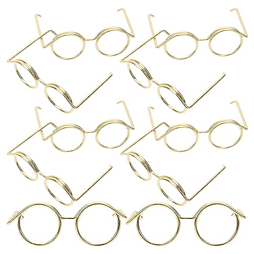 BESTonZON 10st Metallbrille Brillenspielzeug Winzige Sonnenbrille Zubehör Für Mädchenpuppen Minipuppe Puppenbrillen Selber Machen Brille Zum Anziehen Der Puppe Kreisbrille Puppen Golden von BESTonZON