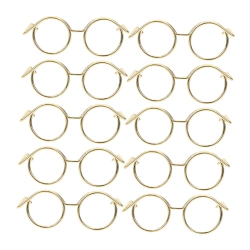 BESTonZON 10st Puppenzubehör Minipuppenbrille Miniatur-Brillen-Requisiten Dekorative Glasdekore Puppe Verkleiden Zubehör Lustige Brillendekore Umrandete Puppenbrille Metall Golden von BESTonZON