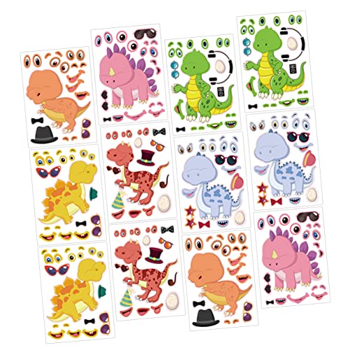 BESTonZON 12 Blätter Dinosaurier-Puzzle-Aufkleber hühner DIY Gesichtsaufkleber Dino Sticker lustiger Puzzle-Aufkleber Tiere Aufkleber Kupferplattenaufkleber von BESTonZON