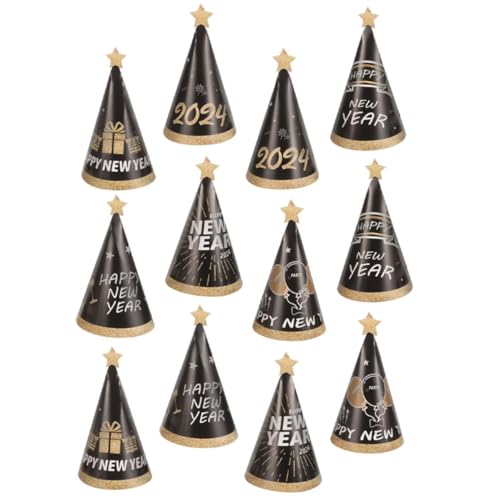 BESTonZON 12St Kegelpapierhüte des neuen Jahres Hüte für Katzen Kronen Jahr Dekoration nye Partyhüte nein party sachen party supplies Partyhüte Neujahr Partyhüte aus Papier Black von BESTonZON