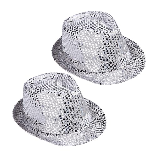 BESTonZON 2 STK Pailletten Verkleiden Hüte Schwarze Fedora-mütze Jazzhut Party Melone Partyhut Für Kinder Glitzer-kostüm-Hut Lustiger Partyhut Kinder Fedora Zauberhut Für Kinder Silver von BESTonZON