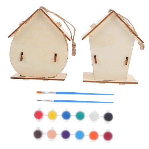 BESTonZON 2 Sätze Bemaltes Vogelhaus DIY Vogelnest Rätsel für Kinder Basteln für Kinder dekorative Vögel Vogelhaus Dekoration DIY Vogelhaus Vogelnest aus Holz Holzhandwerk für Kinder hölzern von BESTonZON