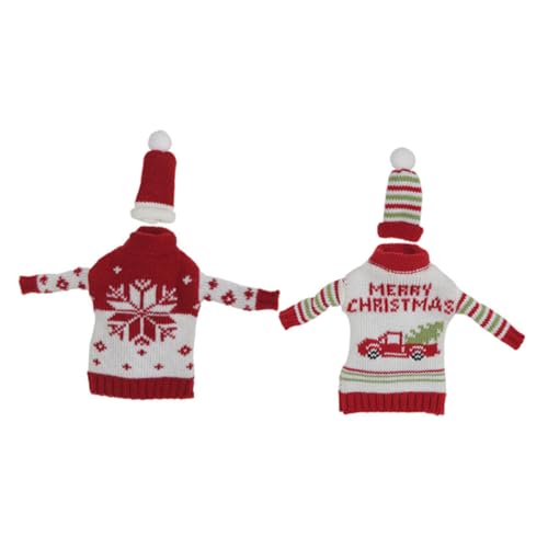 BESTonZON 2 Sätze Dekoration Für Weihnachtsfeiern Weinflaschenhüllen Als Ornament Weinflaschenhüllen Für Weihnachten Thanksgiving-tischdekorationen Weihnachtsflaschenaufkleber Stricken Rot von BESTonZON