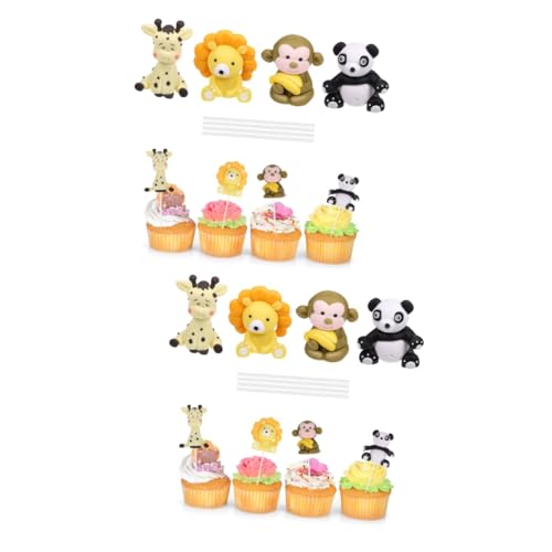 BESTonZON 2 Sätze Kucheneinsatz Kuchendekorationen Dusche Kuchendekoration Cupcake-topper Mit Tieren Dschungelthema Kuh-cupcake-topper Dschungelkuchen Wald-cupcake-picks Pvc 4 Stück * 2 von BESTonZON