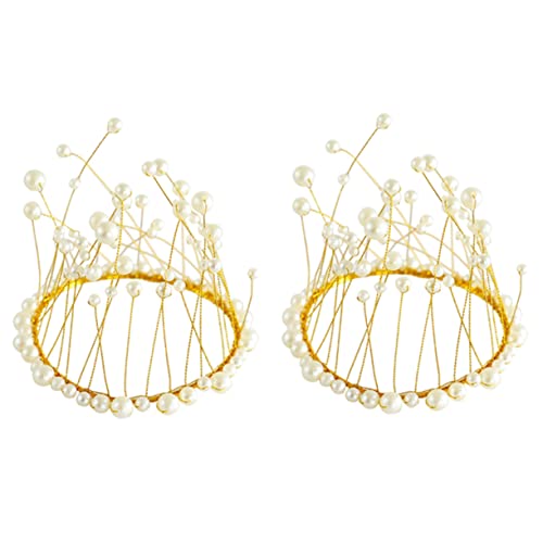 BESTonZON 2 Stück Geburtstagskuchendekoration Strass Kopfschmuck Hübscher Kuchenaufsatz Party Dekoration Mini Tiara Perle Cupcake Aufsatz Cupcake Ornament Mini Kuchenkronen Aufsatz von BESTonZON