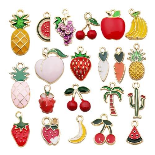 BESTonZON 21Pcs Niedliche Mini Obst Reize Erdbeer Kirsch Ananas Wassermelonenlegierung Anhänger Für Schmuck Die Armbänder Ketten Halsketten DIY Accessoires Machen von BESTonZON