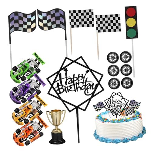 BESTonZON Rennauto-geburtstagskuchen-dekorationsset 23-teilig für Jungen und Mädchen Partygeschenke Cupcake-topper von BESTonZON