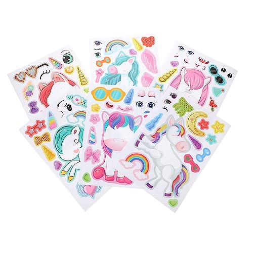 BESTonZON 24 Blätter Machen Sie einen Gesichtsaufkleber Cute Sticker süße Sticker Niedliche Aufkleber Wanddekoration Aufkleber Einhorn-DIY-Aufkleber Einhorn-Gesichtsaufkleber Papier von BESTonZON