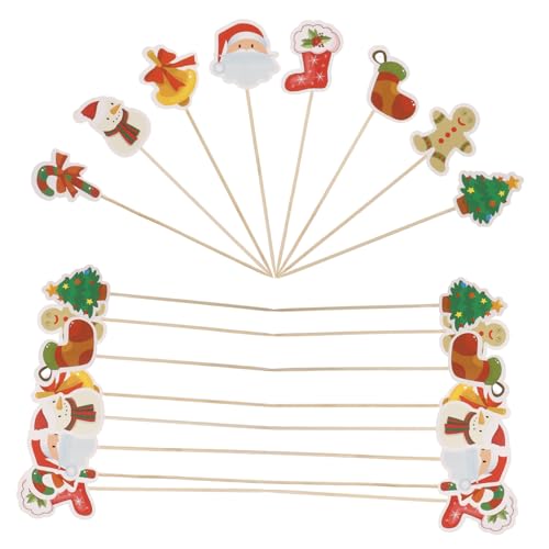 BESTonZON 24 Stk Weihnachtsgeschirr Cupcake-topper-sticks Kuchendekorationen Snackspieße Aus Holz Fruchtstäbchen Dekorativer Spieß Dekorativer Holzspieß Holzstäbchen Für Partys Hölzern von BESTonZON