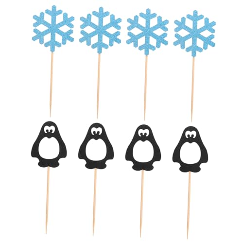 BESTonZON 24St Pinguin-Schneeflocke-Anordnung Kuchendekorationen Kuchen eingelegte Karten Obstkuchen weihnachtsdeko christmas cake decoration Kuchen Picks Schneeflocken-Kuchenaufsatz Papier von BESTonZON