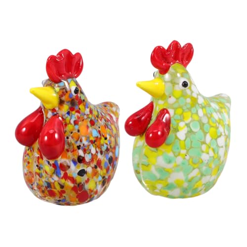 BESTonZON 2St Küken-Ornament küchen deko Rooster Statue Dekoration Handgefertigte Vogelstatuen Huhn Deko Tierische Ornamente für die Wohnung Küchendekorationen aus Glas Hahnstatue von BESTonZON