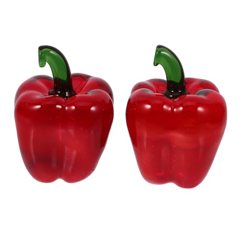 BESTonZON 2st Kristallpfeffer Paprika Figur Wohndekoration Chili- Desktop-Dekoration Heimdekoration Gemüsefiguren Wohnzimmer-Chili Tischdekoration Aus Paprika Bürodekoration Glas Rot von BESTonZON