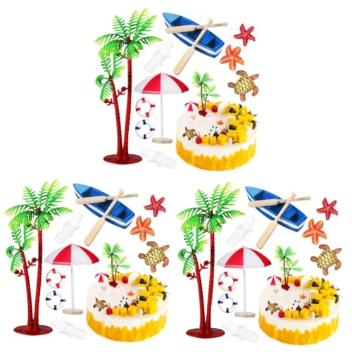 BESTonZON 3 Sätze Kuchendekorationsverzierungen Sommerdeko Schwimmleine Palmenerde Hochzeitstorte Topper Strandkorb Kuchenverzierung Dekorationen Für Strandkuchen Glas 10 Stück * 3 von BESTonZON