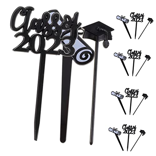 BESTonZON 30 Stück 2023 Einlage Für Die Abschlusstorte Kleiner Cupcake-topper Schwarzer Kuchen Grad Kuchendekorationen Abschluss-picks Cupcake-topper Der Klasse 2023 Grad Dekor Black Plastik von BESTonZON