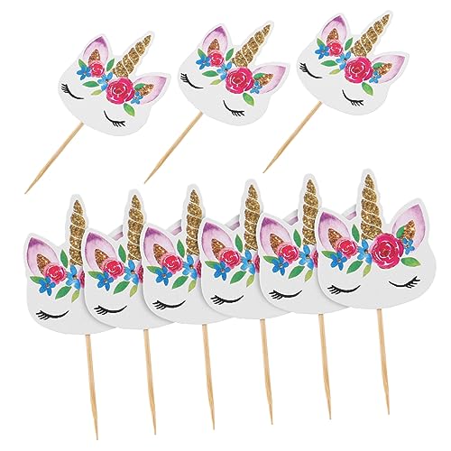 BESTonZON 36 Stk Einhorn-Kuchen-Einsatz Einhorn Tortenaufleger kuchen DIY verzierung Dessert-Topper Babykuchen party decoration party dekoration backen Einhorn-Backaufsätze Papier von BESTonZON