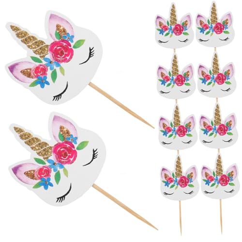 BESTonZON 36 Stk Einhorn-Kuchen-Einsatz party decoration party dekoration cake decorating birthdaycake Dekorationen für Essenspicks DIY-Picks backen Einhorn-Backdekor Dessert-Topper Papier von BESTonZON