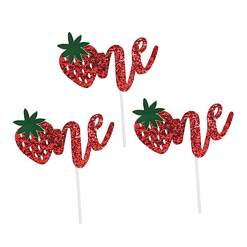 BESTonZON 3St Kucheneinsatz Kuchen Picks Glitzer-Cupcake-Topper Kuchen Topper Dessert-Picks obstplatte party sachen hochzeitsdeko Geburtstagskuchen-Picks Topper für Kuchen weißes Papier rot von BESTonZON